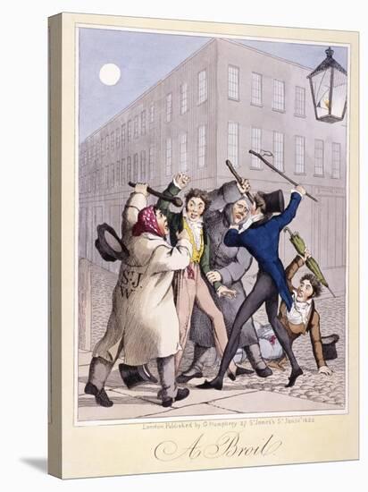 View of a Street Fight Scene at Night, City of Westminster, London, 1822-null-Stretched Canvas