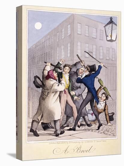 View of a Street Fight Scene at Night, City of Westminster, London, 1822-null-Stretched Canvas