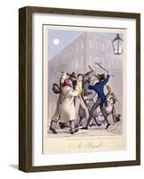 View of a Street Fight Scene at Night, City of Westminster, London, 1822-null-Framed Giclee Print