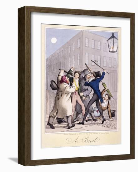 View of a Street Fight Scene at Night, City of Westminster, London, 1822-null-Framed Giclee Print