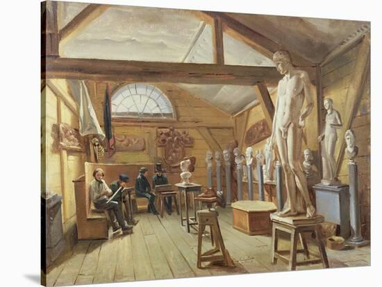 View of a Studio in an Art School, C.1840-null-Stretched Canvas