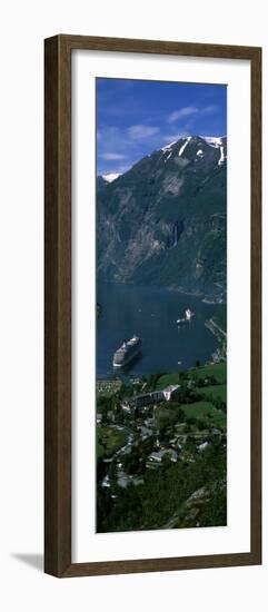 View of a Town at the Coast, Geiranger Fjord, Geiranger, More Og Romsdal, Norway-null-Framed Photographic Print