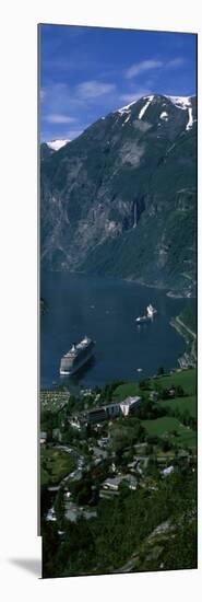 View of a Town at the Coast, Geiranger Fjord, Geiranger, More Og Romsdal, Norway-null-Mounted Photographic Print