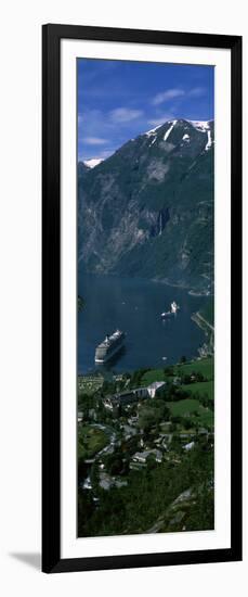 View of a Town at the Coast, Geiranger Fjord, Geiranger, More Og Romsdal, Norway-null-Framed Photographic Print