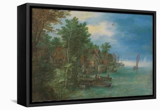 View of a Village along a River, 1604 (Oil on Copper)-Jan the Elder Brueghel-Framed Stretched Canvas