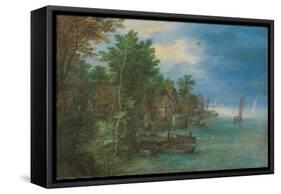 View of a Village along a River, 1604 (Oil on Copper)-Jan the Elder Brueghel-Framed Stretched Canvas