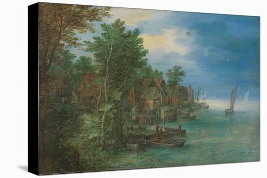 View of a Village along a River, 1604 (Oil on Copper)-Jan the Elder Brueghel-Stretched Canvas