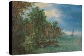 View of a Village along a River, 1604 (Oil on Copper)-Jan the Elder Brueghel-Stretched Canvas