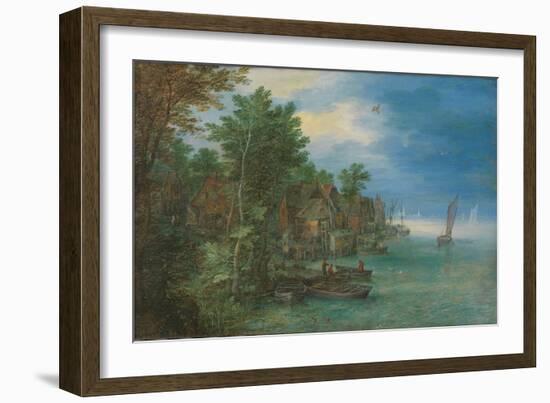 View of a Village along a River, 1604 (Oil on Copper)-Jan the Elder Brueghel-Framed Giclee Print