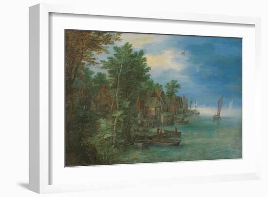 View of a Village along a River, 1604 (Oil on Copper)-Jan the Elder Brueghel-Framed Giclee Print