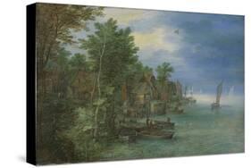 View of a Village Along a River-Jan Brueghel-Stretched Canvas