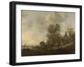 View of a Village on a River-Jan Van Goyen-Framed Art Print