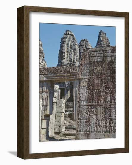 View of a Wall of the Temple of Bayon with Carved Reliefs-Cambodian-Framed Photographic Print