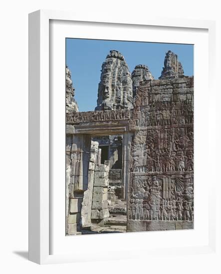 View of a Wall of the Temple of Bayon with Carved Reliefs-Cambodian-Framed Photographic Print