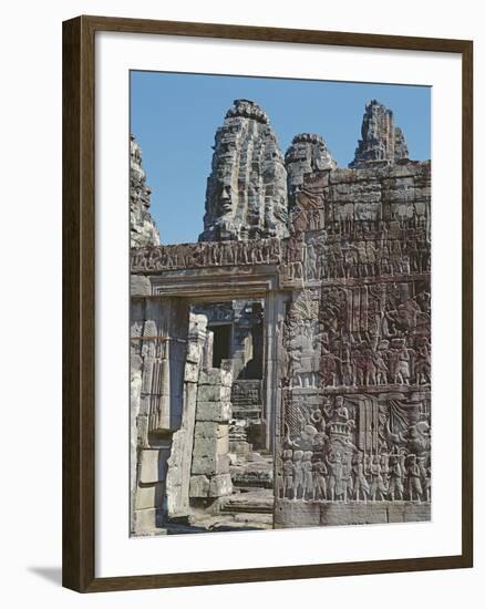 View of a Wall of the Temple of Bayon with Carved Reliefs-Cambodian-Framed Photographic Print