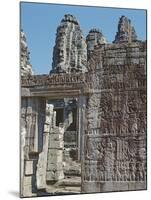 View of a Wall of the Temple of Bayon with Carved Reliefs-Cambodian-Mounted Photographic Print