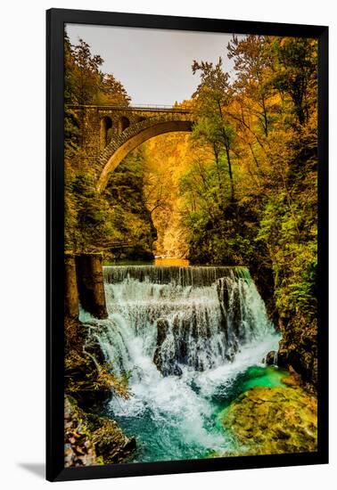 View of a waterfall from the slot canyon hike in Triglav National Park, Slovenia, Europe-Laura Grier-Framed Photographic Print