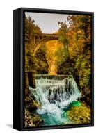 View of a waterfall from the slot canyon hike in Triglav National Park, Slovenia, Europe-Laura Grier-Framed Stretched Canvas