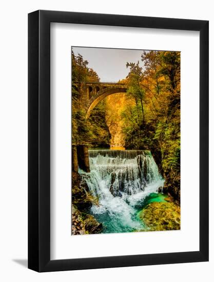 View of a waterfall from the slot canyon hike in Triglav National Park, Slovenia, Europe-Laura Grier-Framed Photographic Print