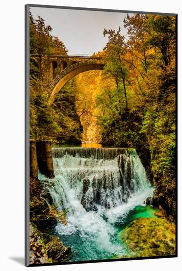 View of a waterfall from the slot canyon hike in Triglav National Park, Slovenia, Europe-Laura Grier-Mounted Photographic Print