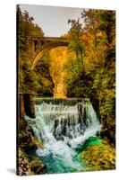 View of a waterfall from the slot canyon hike in Triglav National Park, Slovenia, Europe-Laura Grier-Stretched Canvas