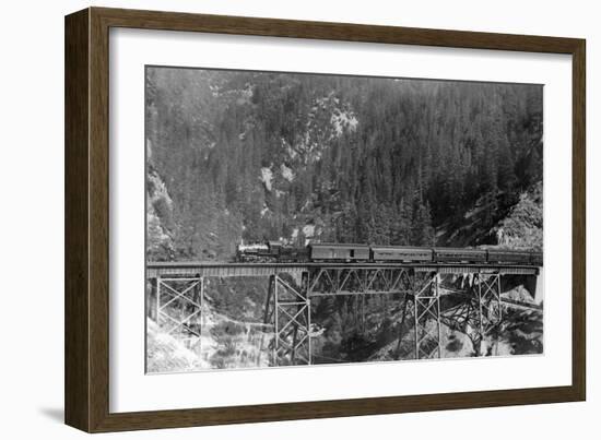 View of a Western Pacific Train on a Bridge - Plumas County, CA-Lantern Press-Framed Art Print