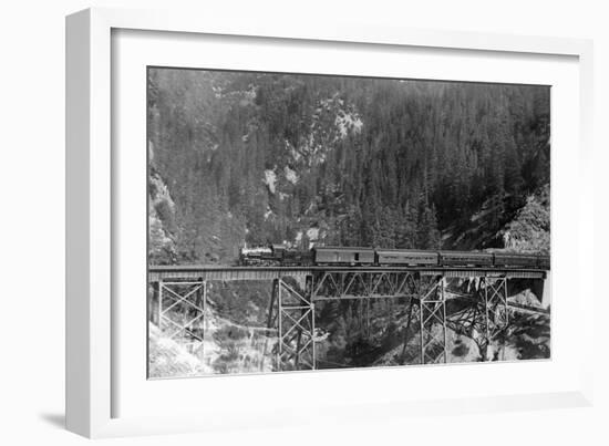 View of a Western Pacific Train on a Bridge - Plumas County, CA-Lantern Press-Framed Art Print