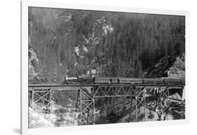 View of a Western Pacific Train on a Bridge - Plumas County, CA-Lantern Press-Framed Art Print