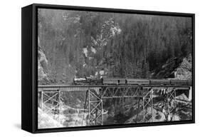 View of a Western Pacific Train on a Bridge - Plumas County, CA-Lantern Press-Framed Stretched Canvas