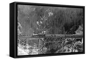 View of a Western Pacific Train on a Bridge - Plumas County, CA-Lantern Press-Framed Stretched Canvas