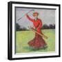 View of a Woman in Red Golfing-Lantern Press-Framed Art Print