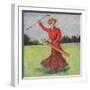 View of a Woman in Red Golfing-Lantern Press-Framed Art Print