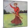 View of a Woman in Red Golfing-Lantern Press-Mounted Art Print