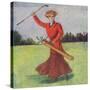 View of a Woman in Red Golfing-Lantern Press-Stretched Canvas