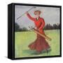 View of a Woman in Red Golfing-Lantern Press-Framed Stretched Canvas