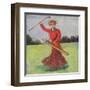 View of a Woman in Red Golfing-Lantern Press-Framed Art Print