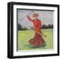 View of a Woman in Red Golfing-Lantern Press-Framed Art Print