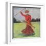 View of a Woman in Red Golfing-Lantern Press-Framed Art Print