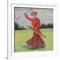 View of a Woman in Red Golfing-Lantern Press-Framed Art Print