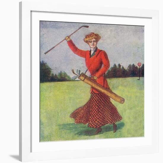 View of a Woman in Red Golfing-Lantern Press-Framed Art Print