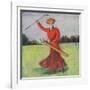 View of a Woman in Red Golfing-Lantern Press-Framed Art Print