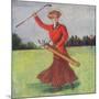 View of a Woman in Red Golfing-Lantern Press-Mounted Art Print