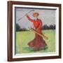 View of a Woman in Red Golfing-Lantern Press-Framed Art Print