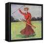 View of a Woman in Red Golfing-Lantern Press-Framed Stretched Canvas