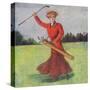 View of a Woman in Red Golfing-Lantern Press-Stretched Canvas