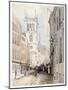 View of All Hallows Church, Buildings and Figures on Bread Street, City of London, 1851-Thomas Colman Dibdin-Mounted Giclee Print