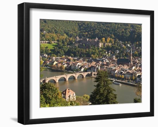 View of Alte Brucke or Old Bridge, Neckar River Heidelberg Castle and Old Town, Heidelberg, Germany-Michael DeFreitas-Framed Premium Photographic Print