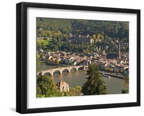 View of Alte Brucke or Old Bridge, Neckar River Heidelberg Castle and Old Town, Heidelberg, Germany-Michael DeFreitas-Framed Premium Photographic Print