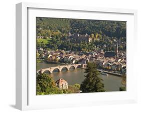 View of Alte Brucke or Old Bridge, Neckar River Heidelberg Castle and Old Town, Heidelberg, Germany-Michael DeFreitas-Framed Premium Photographic Print