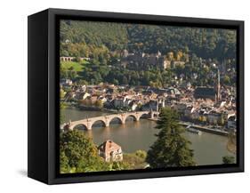 View of Alte Brucke or Old Bridge, Neckar River Heidelberg Castle and Old Town, Heidelberg, Germany-Michael DeFreitas-Framed Stretched Canvas